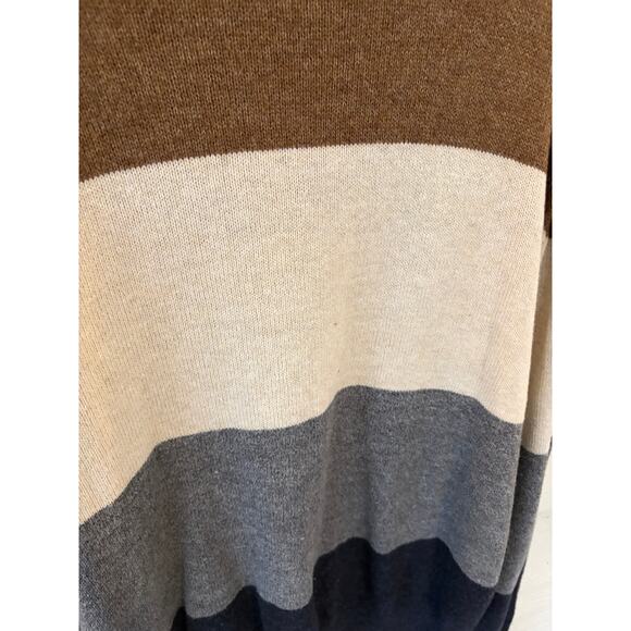 J.Crew Colorblock Sweater Medium Brown Cream Gray Navy Wool Blend Pullover - Picture 7 of 7